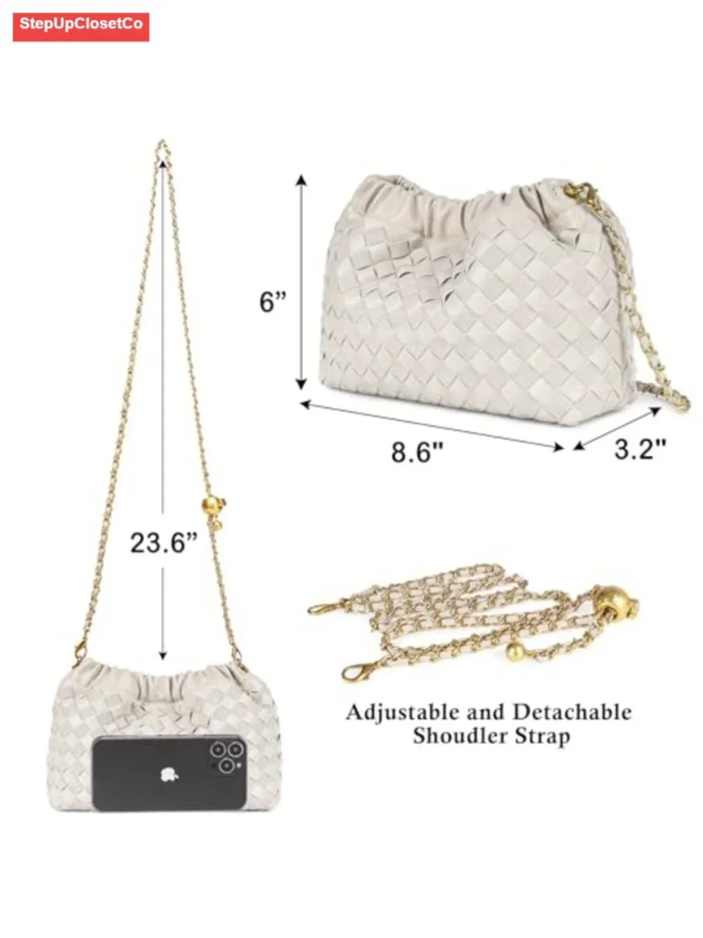 Woven Faux Leather Crossbody Hobo Bag Ruched Purse with Adjustable Strap